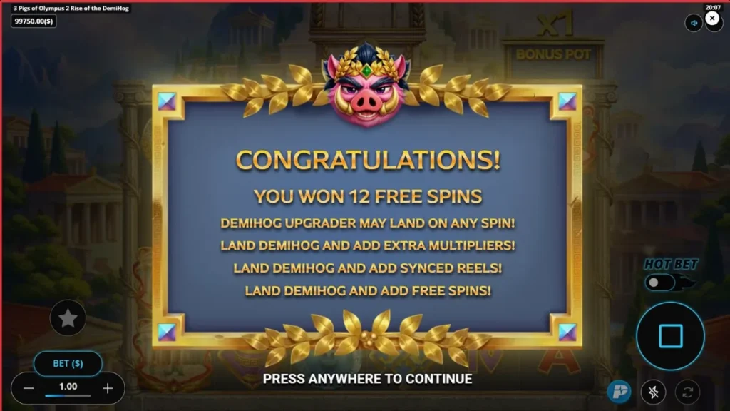 3 Pigs of Olympus 2 Rise of the DemiHog slot mobile gameplay interface